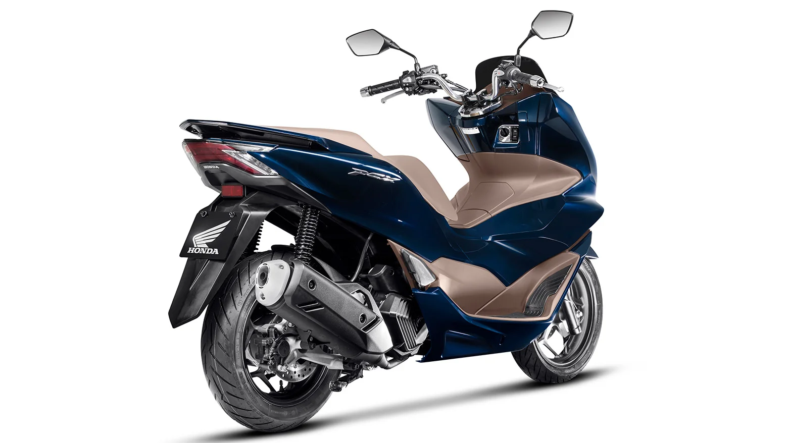 PCX azul vista lateral traseira direita