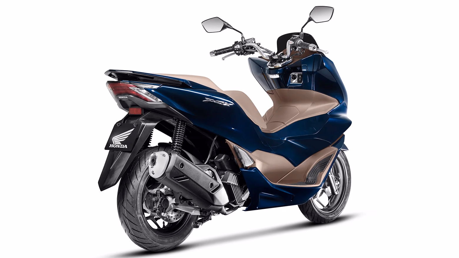 PCX azul vista lateral traseira direita